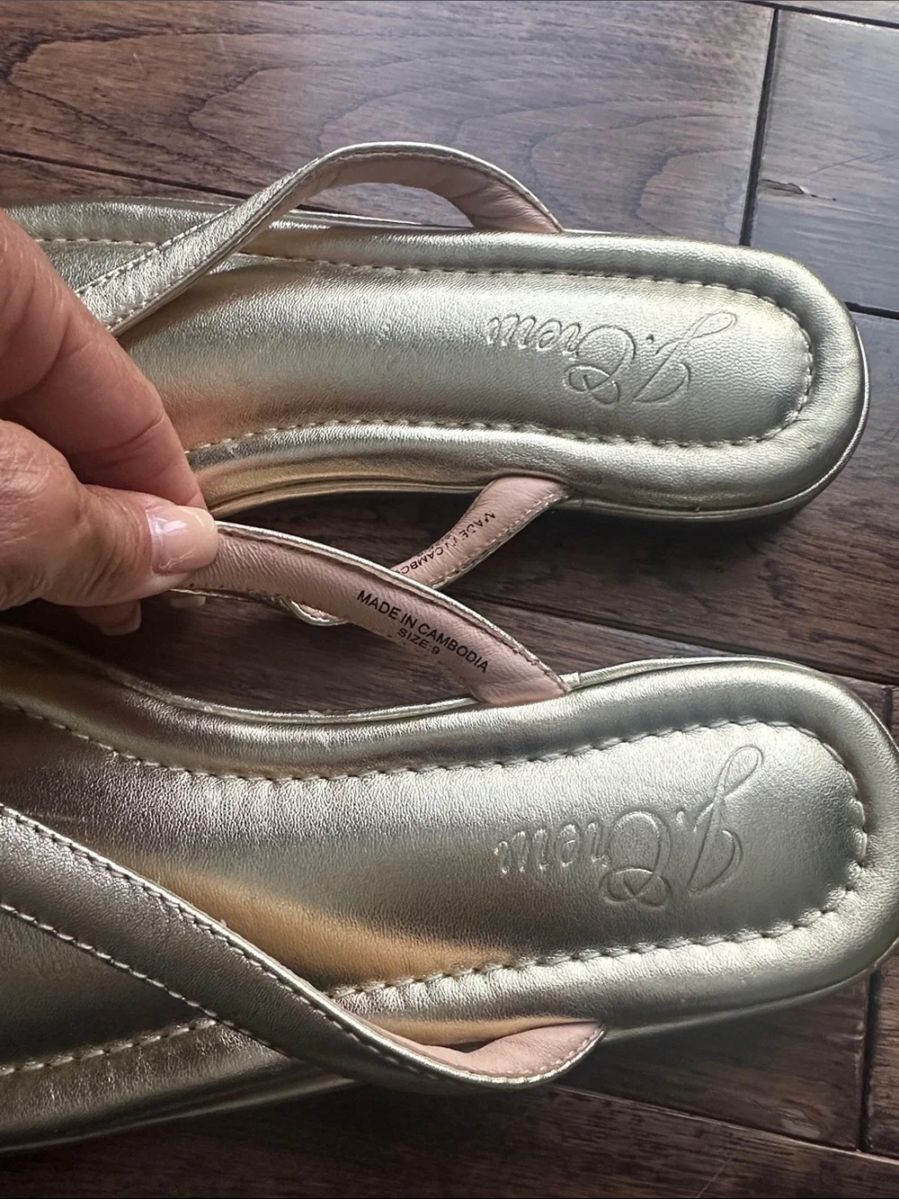 J. Crew gold metallic thong flip flops size 9